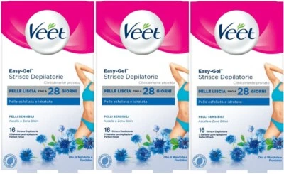 3x Veet Sensitive Skin Bikini & Achsel Kaltwachsstreifen - 16 Stück (Exp 04/24)