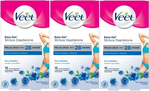 3x Veet Sensitive Skin Bikini & Underarm Cold Wax Strips - 16 Count (Exp 04/24)