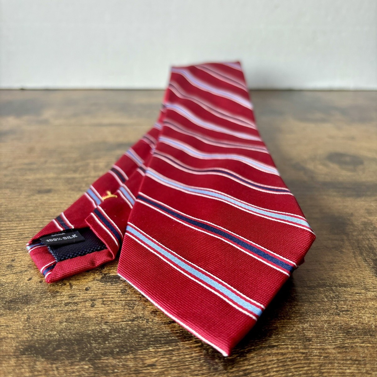 Nautica Tie - 3.5 in Red Blue Diagonal Striped Silk Necktie