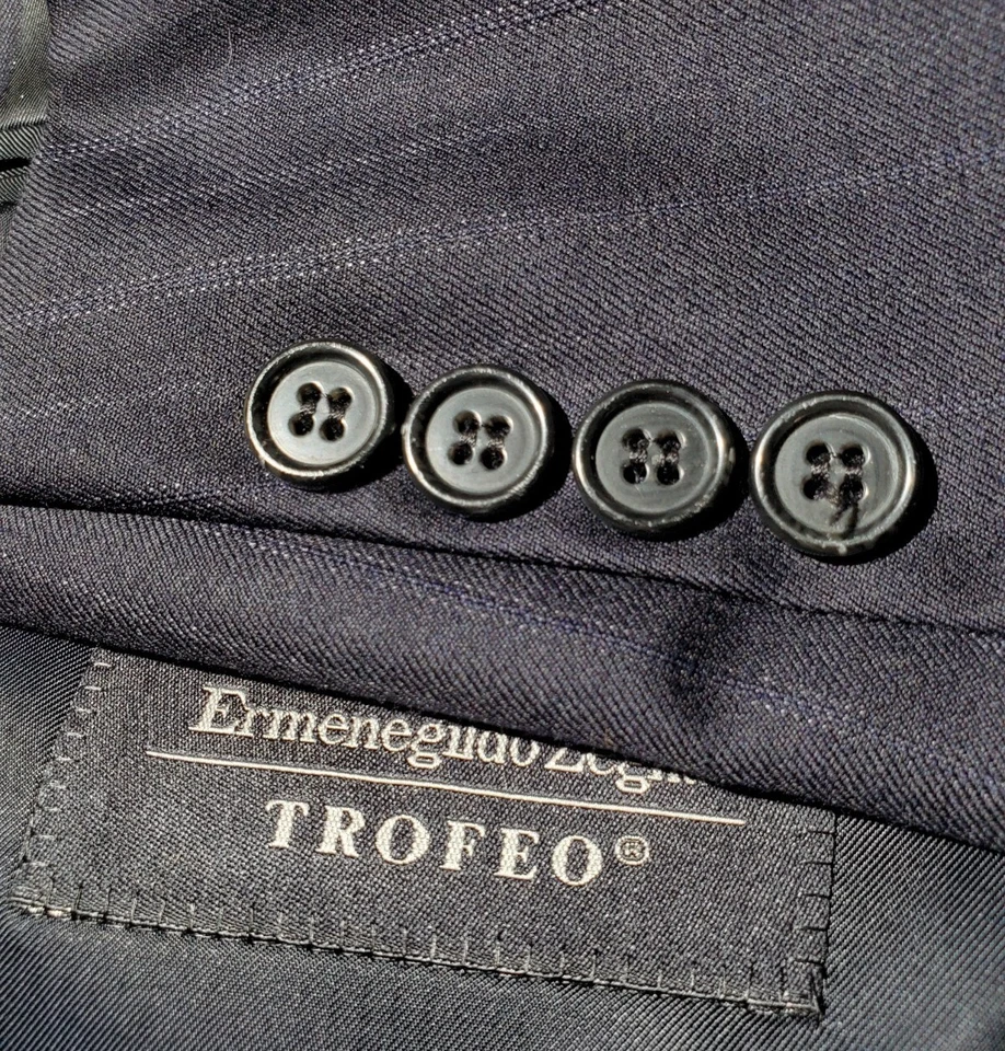 Ermenegildo Zegna Double Breasted Navy stripe 2pc Suit 44R Jacket Pants 36 X 33 - Image 4 of 4