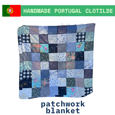 Handmade Blue Patchwork Cotton Quilt - Geometric Spring Design- Spring gift