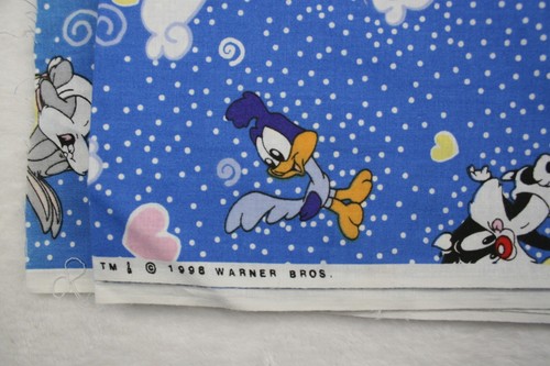 NOS Vintage 1998 Looney Tunes Baby Warner Bros Inc Blue Fabric 2.25 Yards - Picture 2 of 5