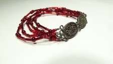 7.5" INCH  RED STONE BEAD BRACELET FILIGREE STERLING SILVER 925 CLASP  .
