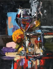 Wine glass. Still life. ORIGINAL IMPASTO, PALETTE KNIFE OIL PAINTING.