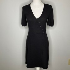 Madewell Womens Cross-Front Button Dress Faux Wrap True Black Size XS