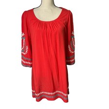 Lady's World Dress Womens Large Embroidered 3/4 Sleeve Pullover Boho