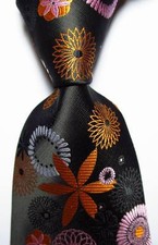 New Classic Floral Black Orange Pink Green JACQUARD WOVEN Men's Tie Necktie