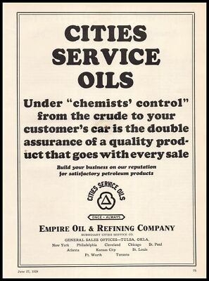 1928 Empire Oil & Refining Tulsa Oklahoma Cities Service Oils Vintage Print Ad