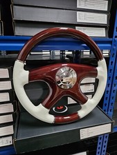 Raptor 15 White Leather Dark Wood Steering Wheel Raptor 15 White Leather Dark Wood Steering Wheel