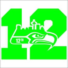 Seattle Seahawks 12 with Cityscape Vinyl Decal / Sticker 2(TWO) Pack