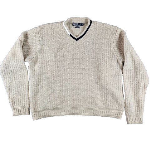 Vintage 90s Ralph Lauren Mens XLT Merino Wool Knit V-Neck Sweater