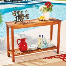 Wood Console Table Outdoor Patio Furniture Garden Decor