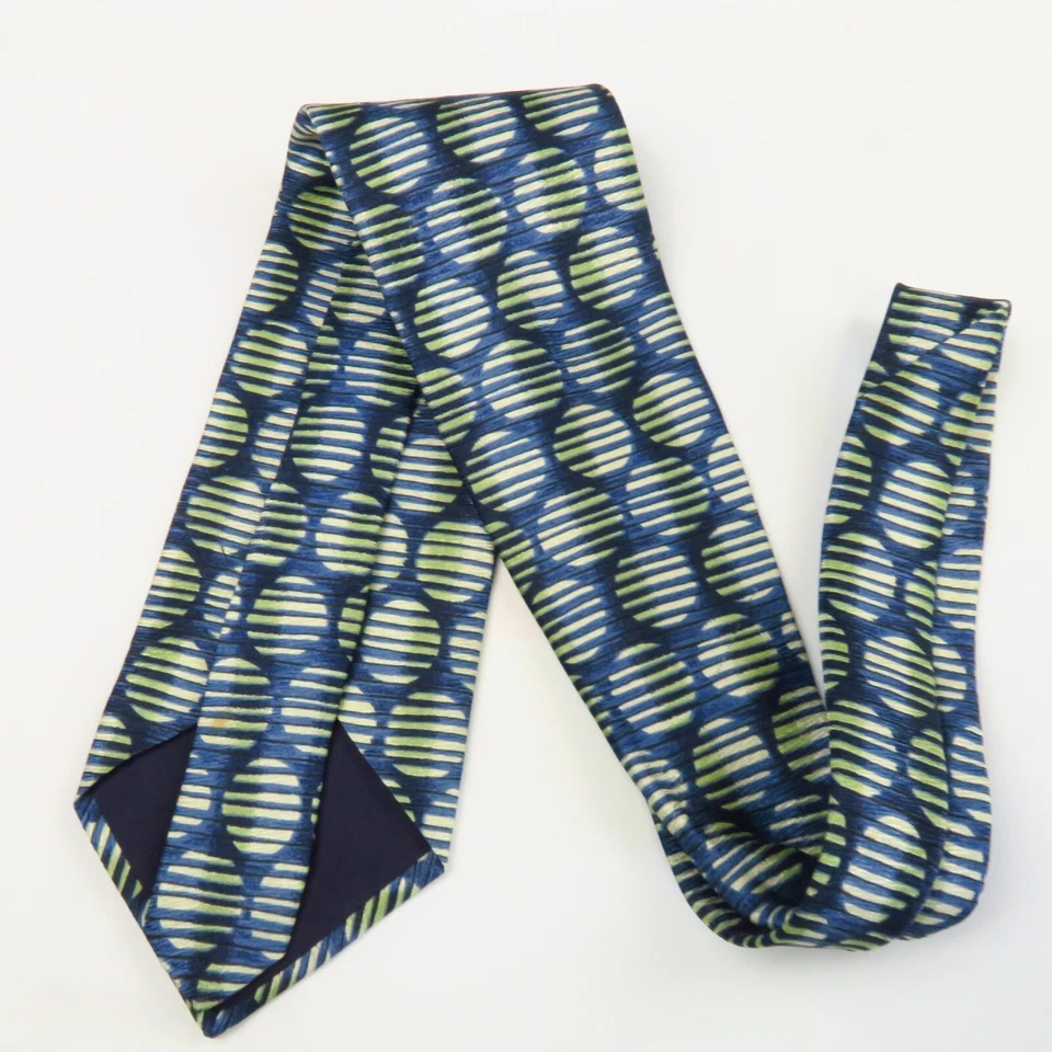 Corbata Estructura Azul Verde Moderna Circular Foulard Rayas Horizontales 56x4" Foto 4 de 4