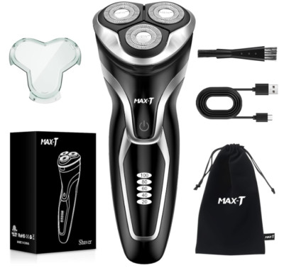 Electric Razor for Men, 4D Rotary, Wet/Dry, IPX7, Type-C, Trimmer, Rechargeable