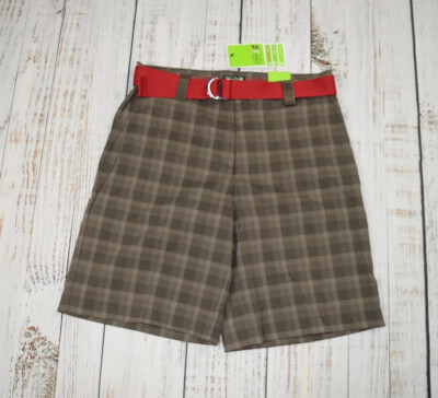 NWT MENS PLAID IZOD COOL FX SWING FLEX GOLF SHORTS W/ BELT UPF-50