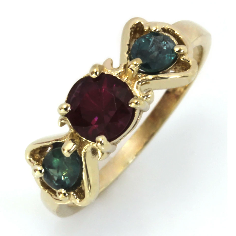 1.3 ctw Natural Alexandrite & Pink Tourmaline Solid 14k Yellow Gold 3 Stone Ring - Image 4 of 4