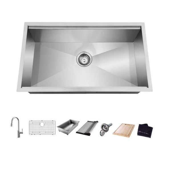 Glacier Bay Undermount 32 in Single Bowl Stainless Kitchen Sink