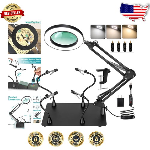 Compact 2-in-1 Soldering Station with 10X Magnifier and Adjustable Magnetic Arms