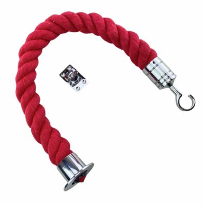 Red Chrome Rope 32mm Red Natural Cotton Barrier Rope x 2.5m c/w Chrome Cup & Hook Eye ...