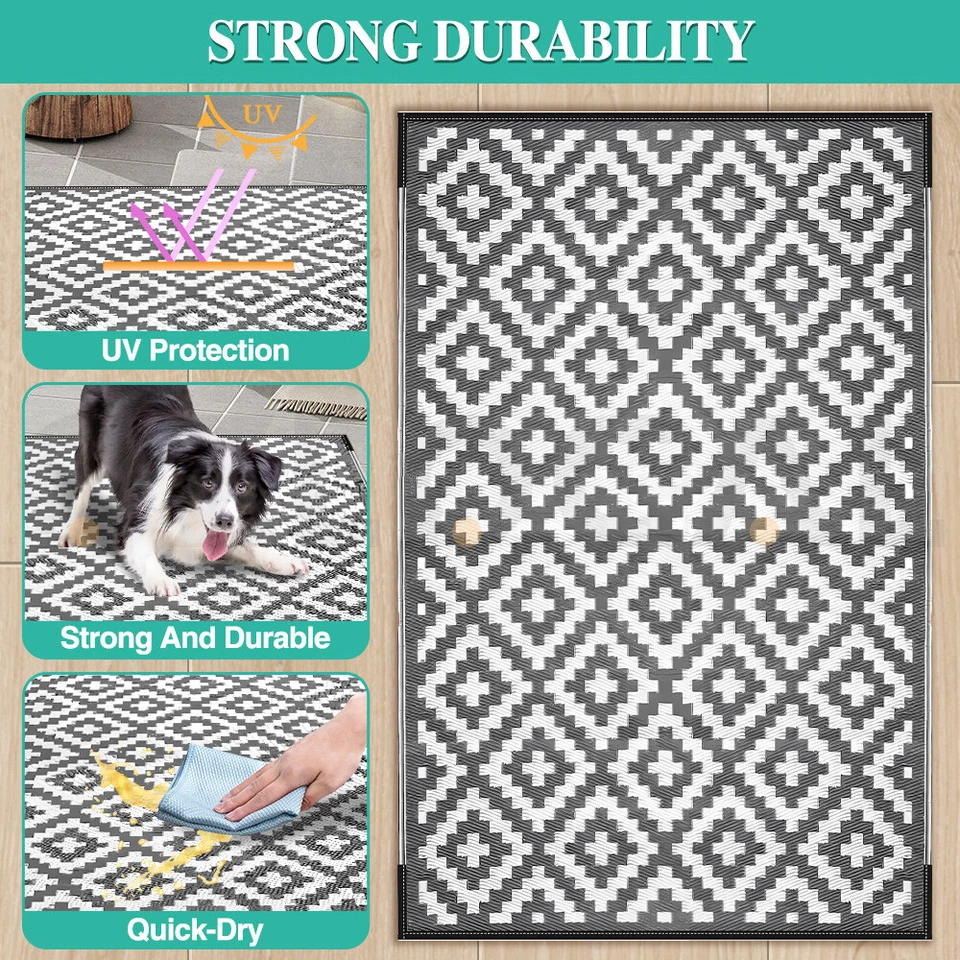 Extra Large Outdoor Rug Camping Porch Rug Reversible Portable Plastic Straw Mat - image 4 of 4