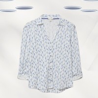 Ex White Stuff Women's Long Sleeve Jersey Printed Shirt in Ivory Floral (Defect)