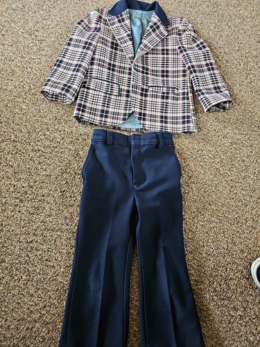 1970's Boys Size 5 Plaid Suit Jacket Blue Pants - Picture 2 of 19