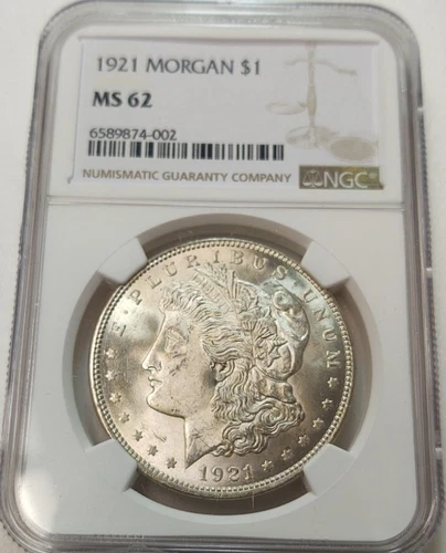 1921 MORGAN SILVER DOLLAR S$1 NGC MS62 #6589874-002
