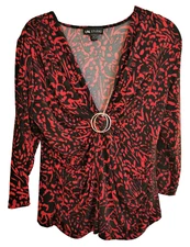 I.N. STUDIO XL 14 12 L Red and Black Polyester/Spandex Shirt Top Blouse--EUC!