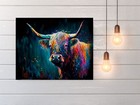 20x16 Color Drip Highland Cow Watercolor Nursery Wall Art Canvas Print