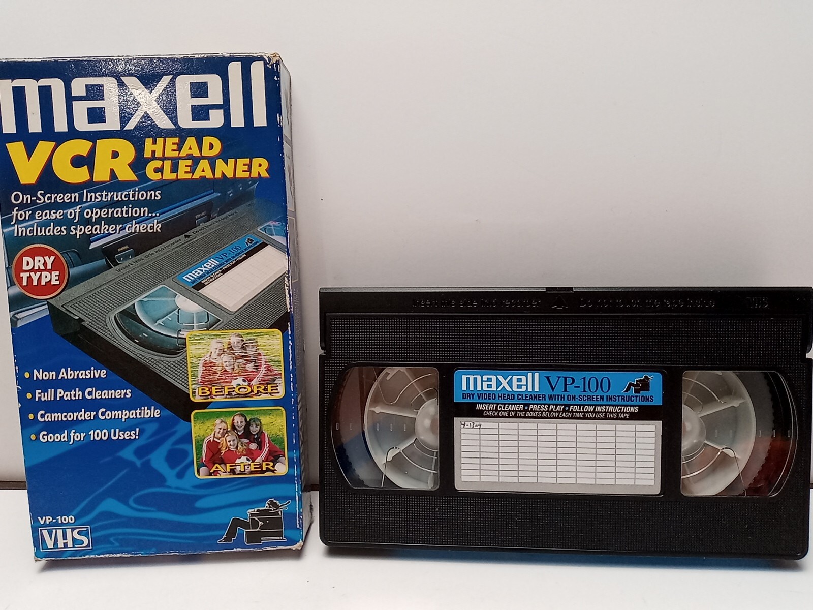 Maxell VHS VCR Dry Video Head Cleaner VP100 Tape With On Screen Instructions 25215290053 eBay