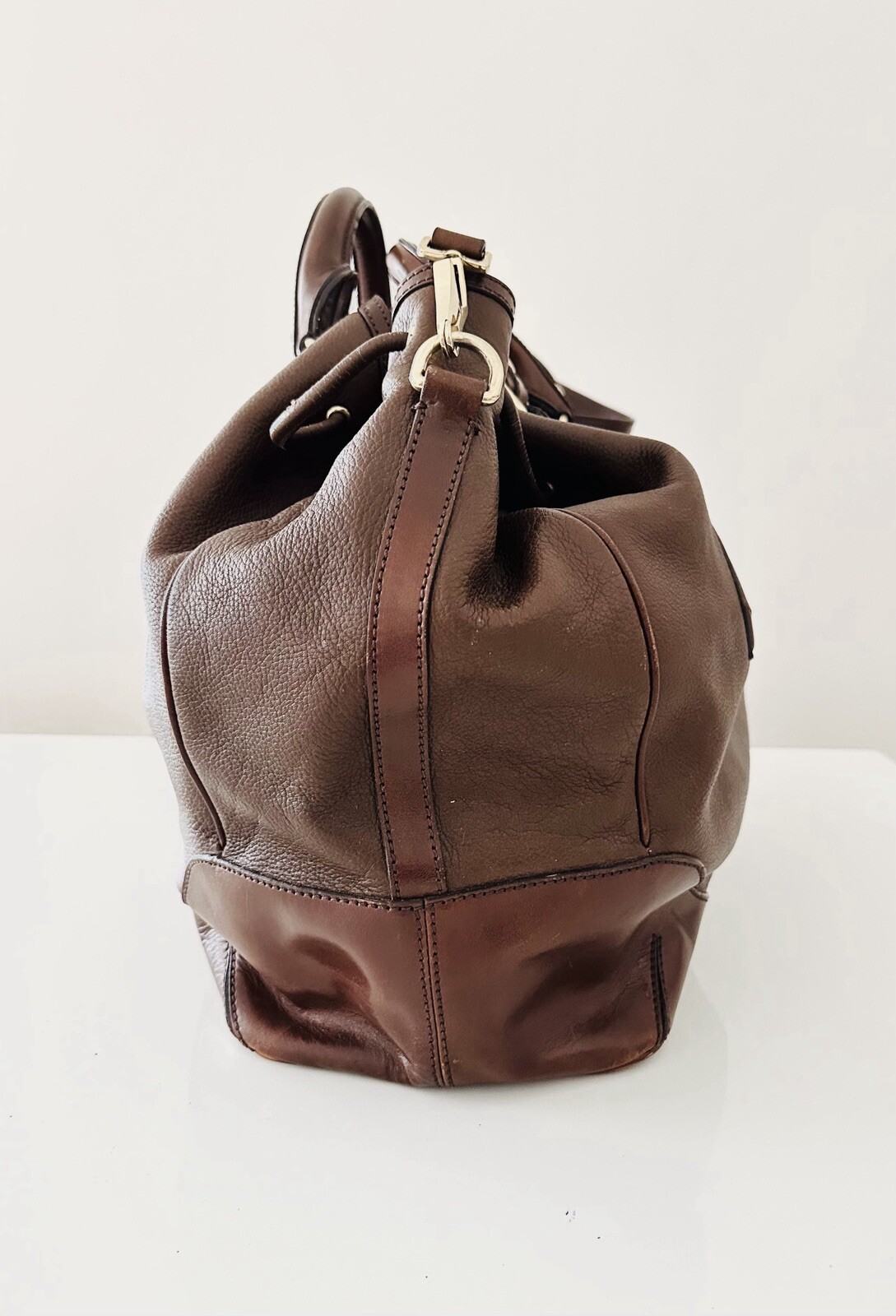 Burberry Earlsburn Brown pebbled Leather Tote Shoulder Big Bag Nova Check Lining image 5