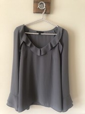Banana Republic Womens Size S Gray Blouse Ruffle Trim Long Sleeve