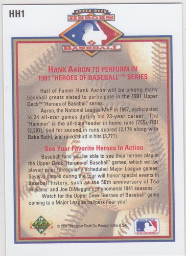 HANK AARON Upper Deck HOLOGRAM INSERT Baseball Card ATLANA BRAVES HOF HR KING! - Picture 2 of 2