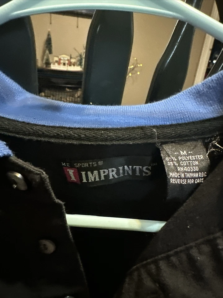 VTG M.E. Sport Imprints Polo Shirt Mens Size M Striped Blk Colorblock - Image 2 of 2