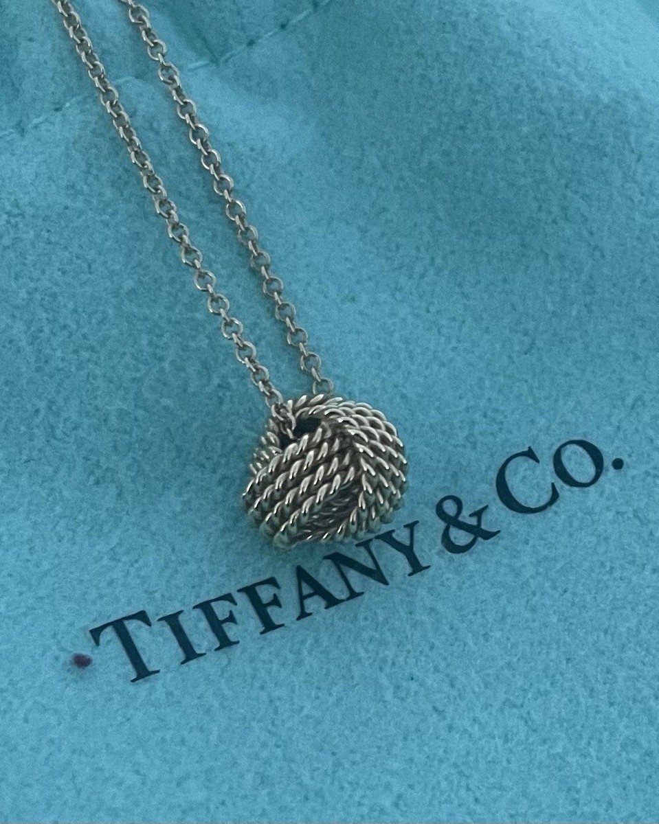 Tiffany & Co 18k Gold Mesh Twist knot Bead Ball 10mm Necklace 16