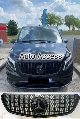 Calandre Mercedes Vito W447 2014 à 2024 Noir Brillant Avez Logo 3D - Photo 1/4