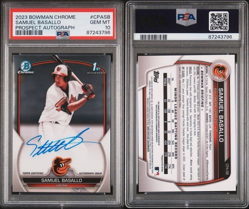 2023 Bowman Chrome SAMUEL BASALLO 1st Prospect Auto #CPASB Orioles RC PSA 10 - Picture 3 of 4