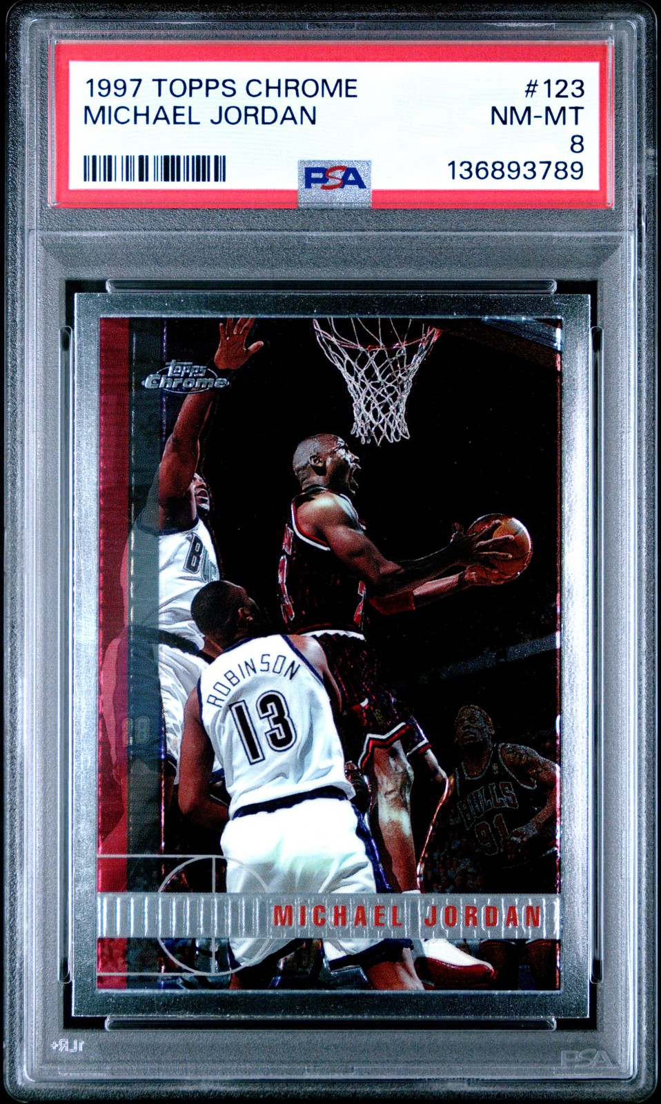 1997 TOPPS CHROME #123 MICHAEL JORDAN PSA 8