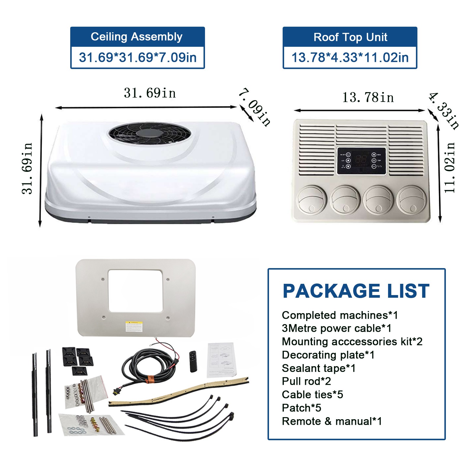 12V Electric Truck Rooftop RV Air Conditioner AC Unit Cooling For Car Motorhome