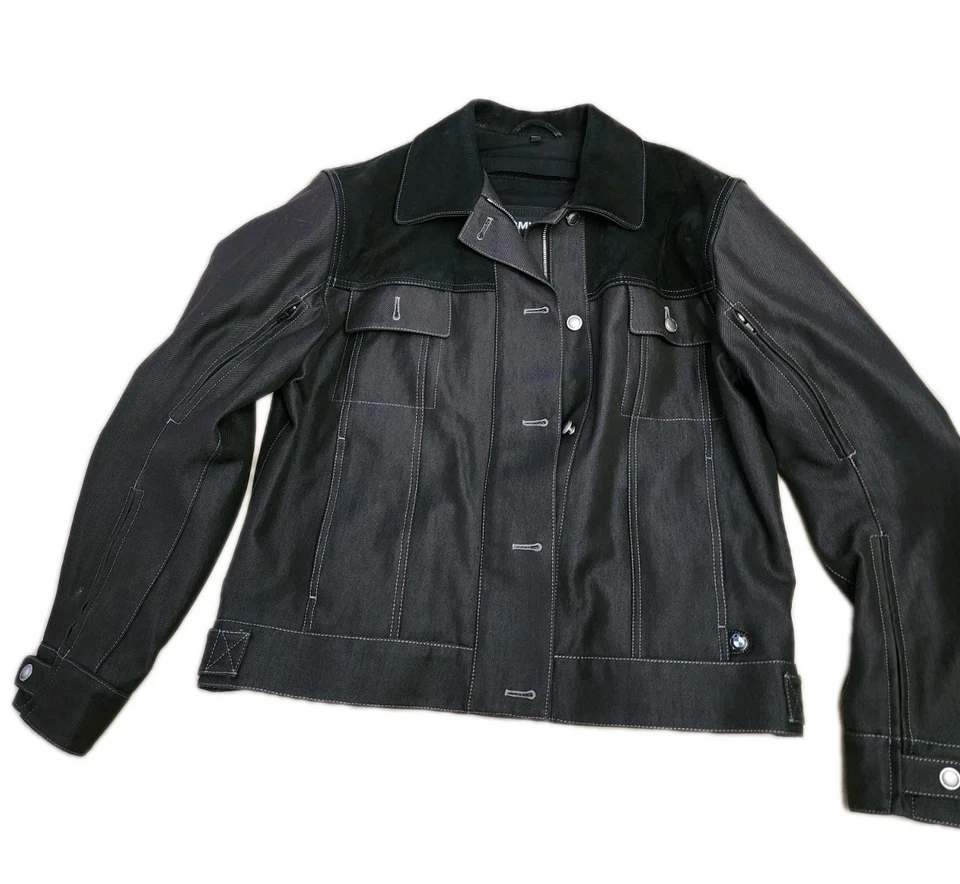 Jaqueta de motociclista feminina BMW preta jeans e camurça tamanho 16 - Imagem 3 de 4