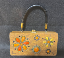 Enid Collins Of Texas 1966 Wood Box Purse "mira flores" 12" X 6 1/2" BH 