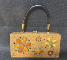 Enid Collins Of Texas 1966 Wood Box Purse "mira flores" 12" X 6 1/2" (BH)