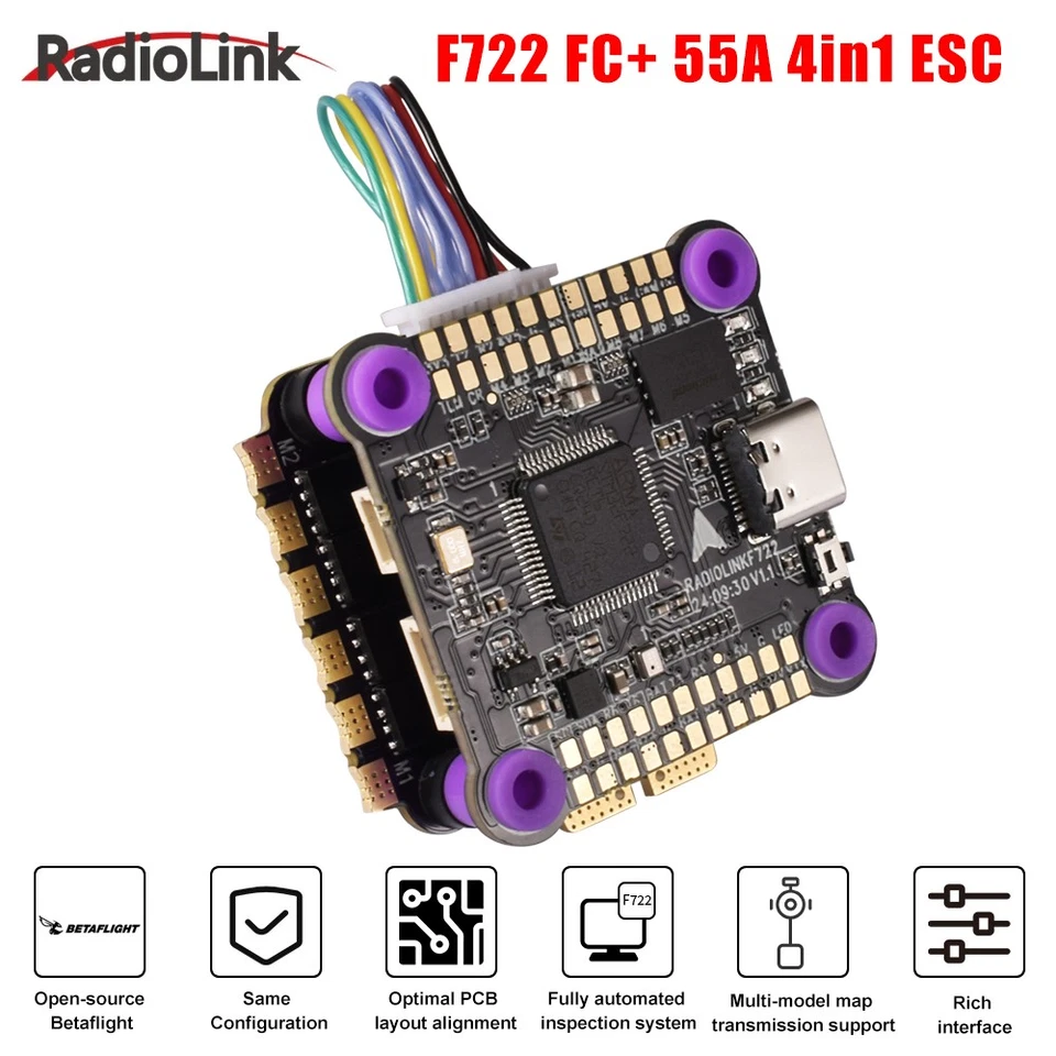 Radiolink F722 Flight Control 128MB Black Box 55A ESC für Hubschrauber-Flugzeuge - Bild 4 von 4