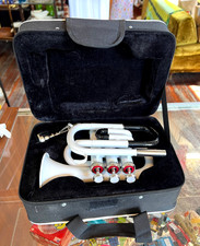 BRASS BLACK  WHITE Bb FLAT POCKET TRUMPET W/ CASE  MOUTHPIECE FREE SHIPPING 