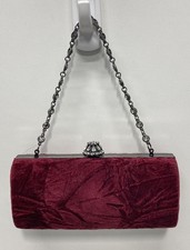 Nordstrom Wine Red Velvet Evening Clutch Bag Jeweled Clasp Chain Handle