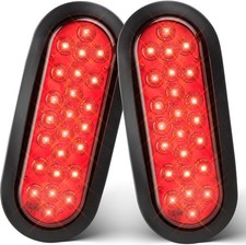 6 Inch Oval Red LED Trailer Tail Lights 2PCS, Super Bright 24LEDs Oval 6" Brake