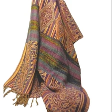 Pashmina Royal Purple & Golden Rod Shoulder Wrap 68 x 27 Shawl Exotic Pattern 