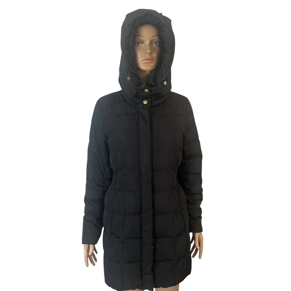Cole Haan Signature Hooded Puffer Coat Women’s Small Black Quilted Long Down - Image 4 of 4