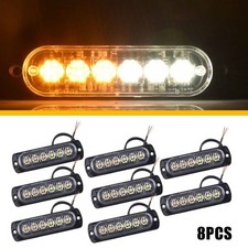 8PC Amber/White Side 6LED Flash Emergency Marker Light Strobe Bar Set Tow Truck