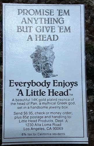 1978 Little Head Products Pan Head Pendant Vintage Mini Print Ad 2 x 3